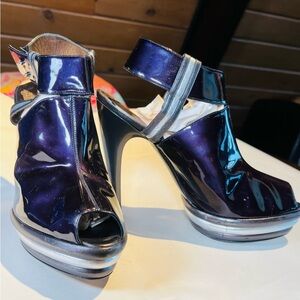 Ferragamo peep toe ankle strap bootie heels